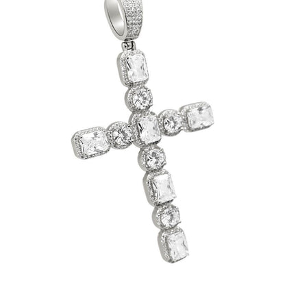 .925 Silver Emerald and Round Cut CZ Cross