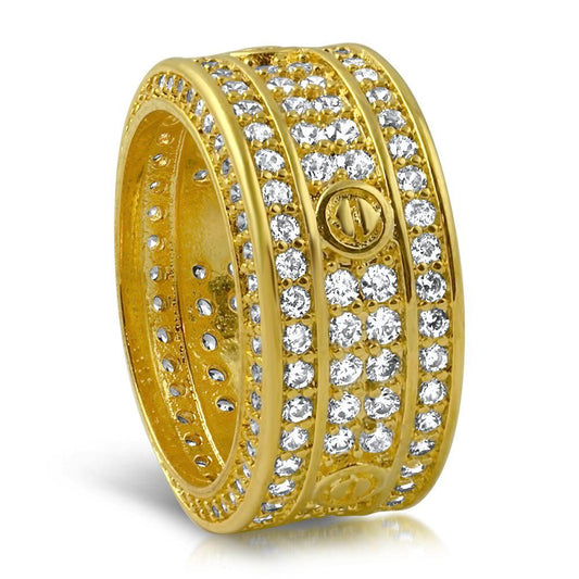 .925 Silver Eternity Band Flathead CZ Gold Bling Bling Ring