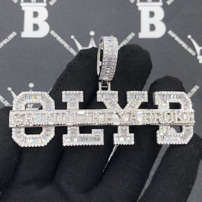 .925 Silver GLYB Grind Like Ya Broke Baguette CZ Iced Out Pendant