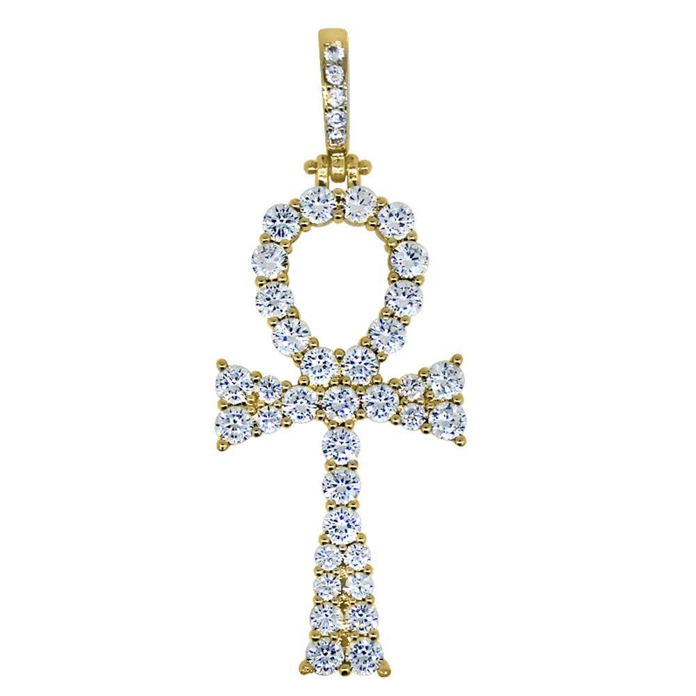 .925 Silver Hot Ankh CZ Bling Bling Cross