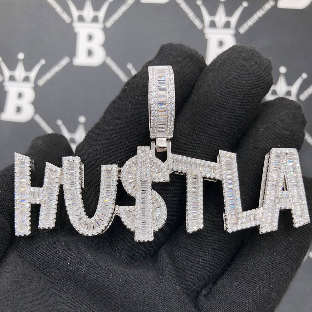.925 Silver HU$TLA Baguette VVS CZ Iced Out Pendant