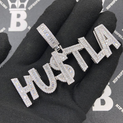 .925 Silver HU$TLA Baguette VVS CZ Iced Out Pendant