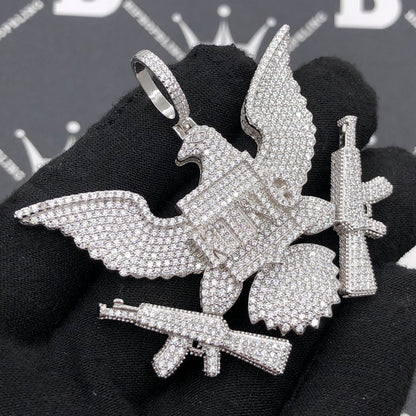 .925 Silver KING Bald Eagle VVS CZ Iced Out Pendant