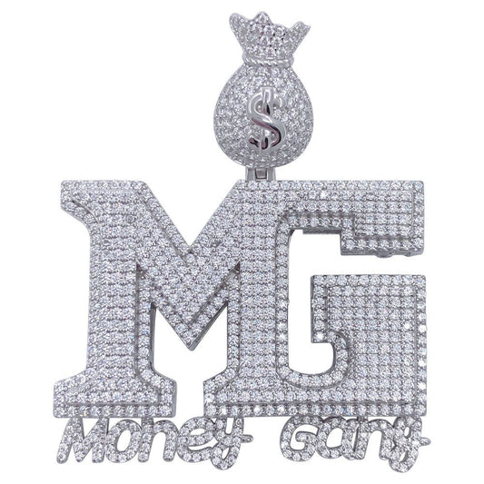 .925 Silver MG Money Gang VVS CZ Iced Out Pendant
