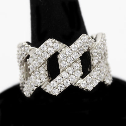 .925 Silver Sharp Cuban CZ Hip Hop Bling Ring