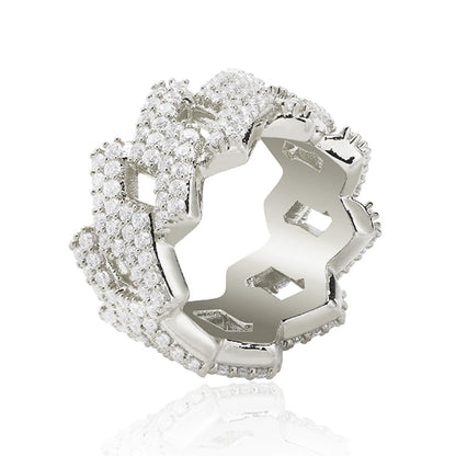 .925 Silver Sharp Cuban CZ Hip Hop Bling Ring