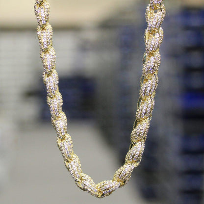 .925 Sterling Silver Bling Bling Rope Chain 8MM CZ Gold