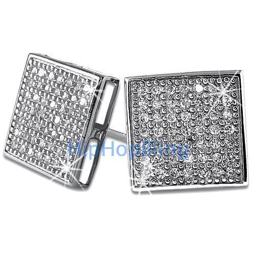 .925 Sterling Silver Box CZ Earrings | 5 Colors | 6 Sizes