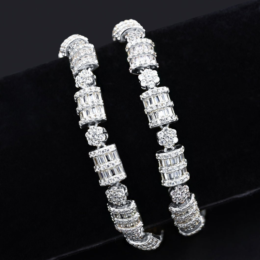 .925 Sterling Silver Cluster & Baguette Dome CZ Iced Out Chain