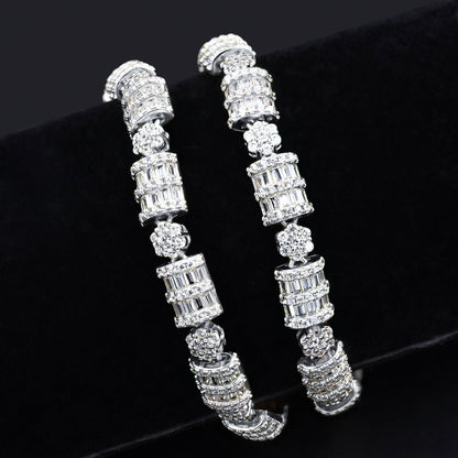 .925 Sterling Silver Cluster & Baguette Dome CZ Iced Out Chain