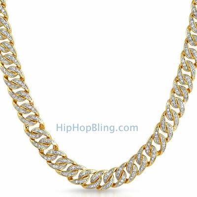 .925 Sterling Silver CZ Gold Cuban Chain 10MM