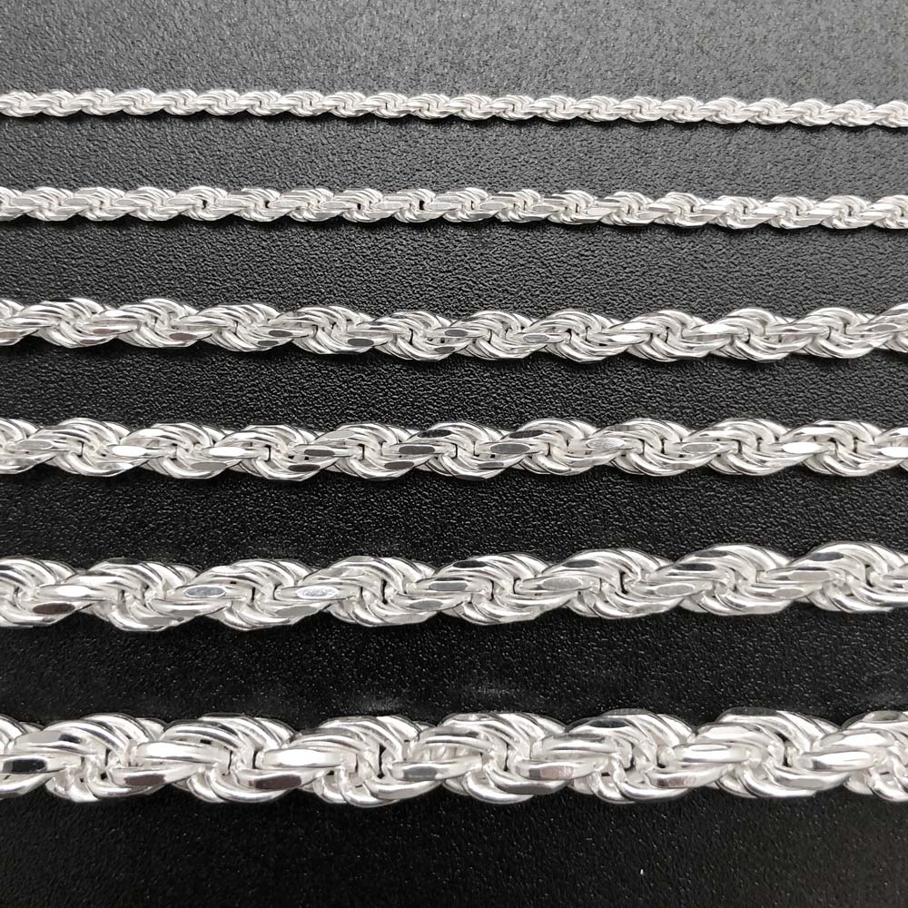 .925 Sterling Silver Diamond Cut Rope Chain / Bracelet