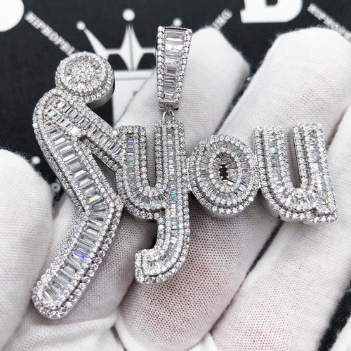 .925 Sterling Silver F You CZ Iced Out Pendant