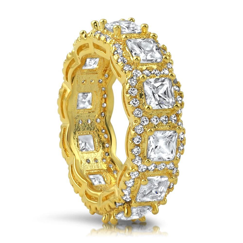 .925 Sterling Silver Princess Cluster Eternity CZ Bling Ring