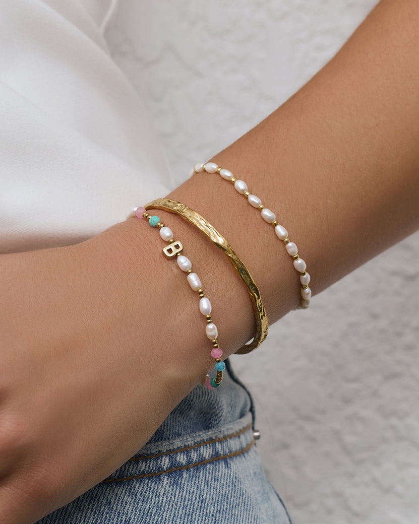 Beaded Gemstone and Pearl Initial Bracelet