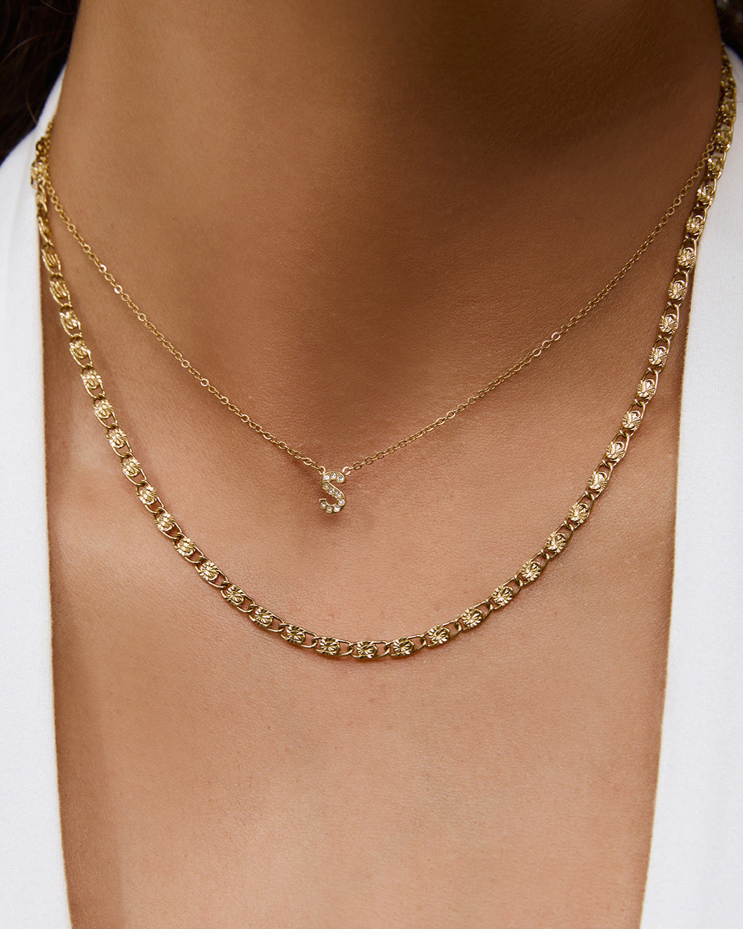 Stone Initial Necklace Stack