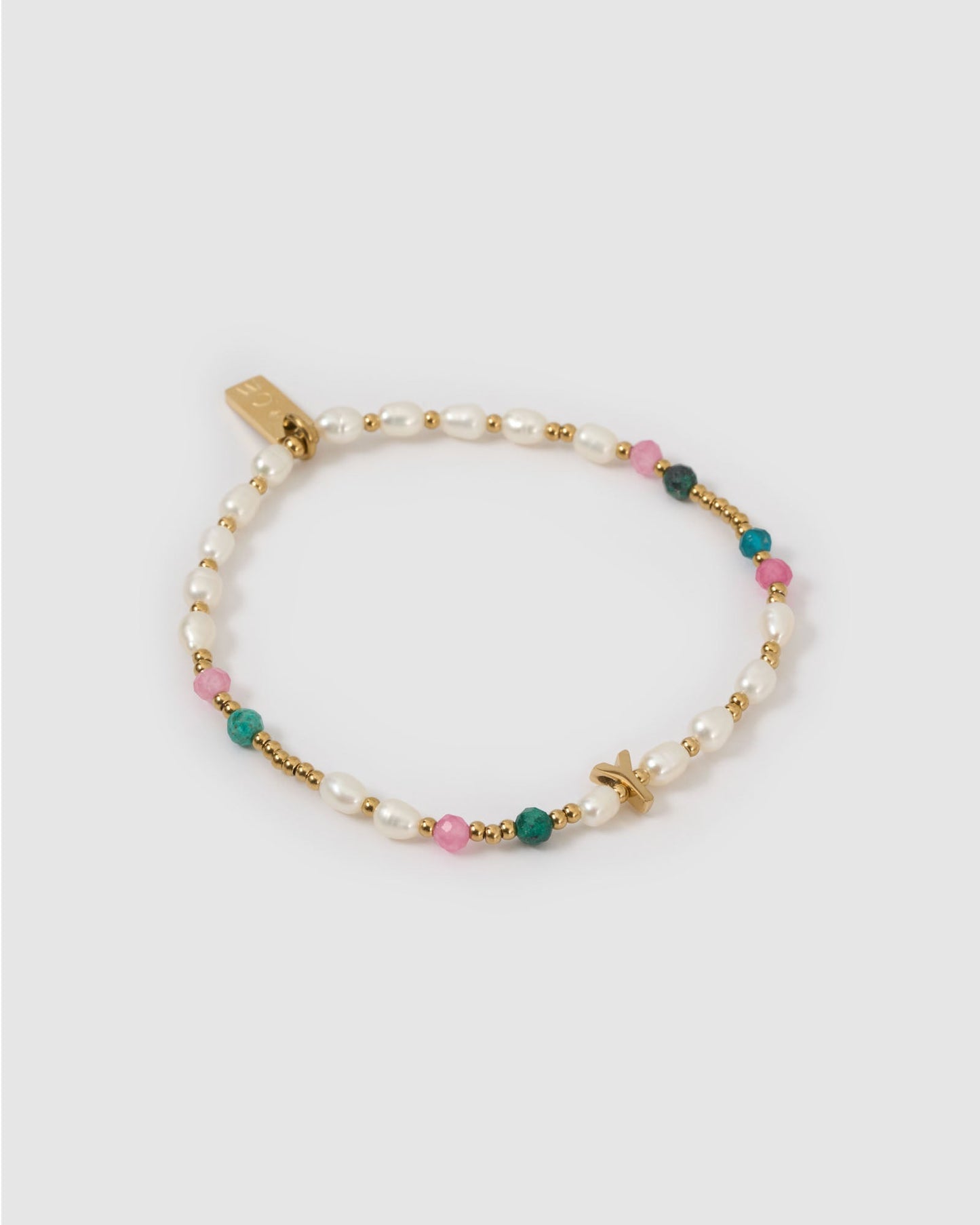 Beaded Gemstone and Pearl Initial Bracelet