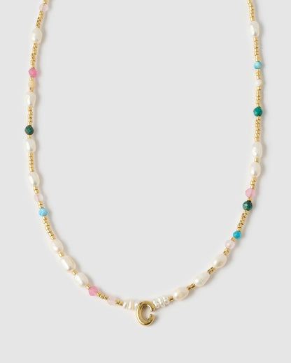 Beaded Gemstone and Pearl Initial Necklace