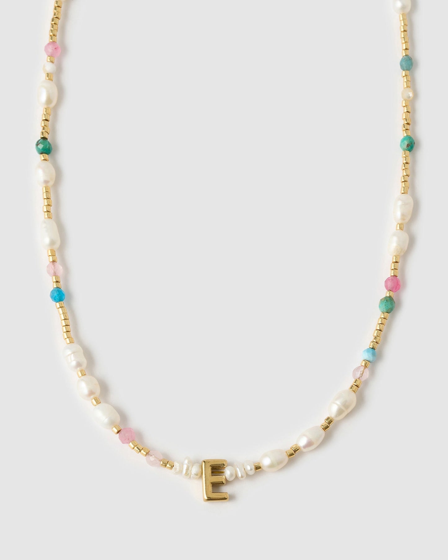 Beaded Gemstone and Pearl Initial Necklace