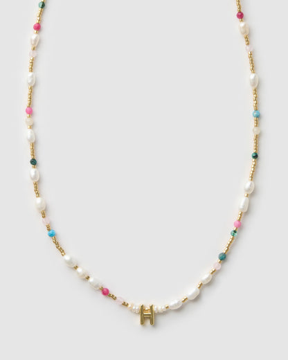 Beaded Gemstone and Pearl Initial Necklace