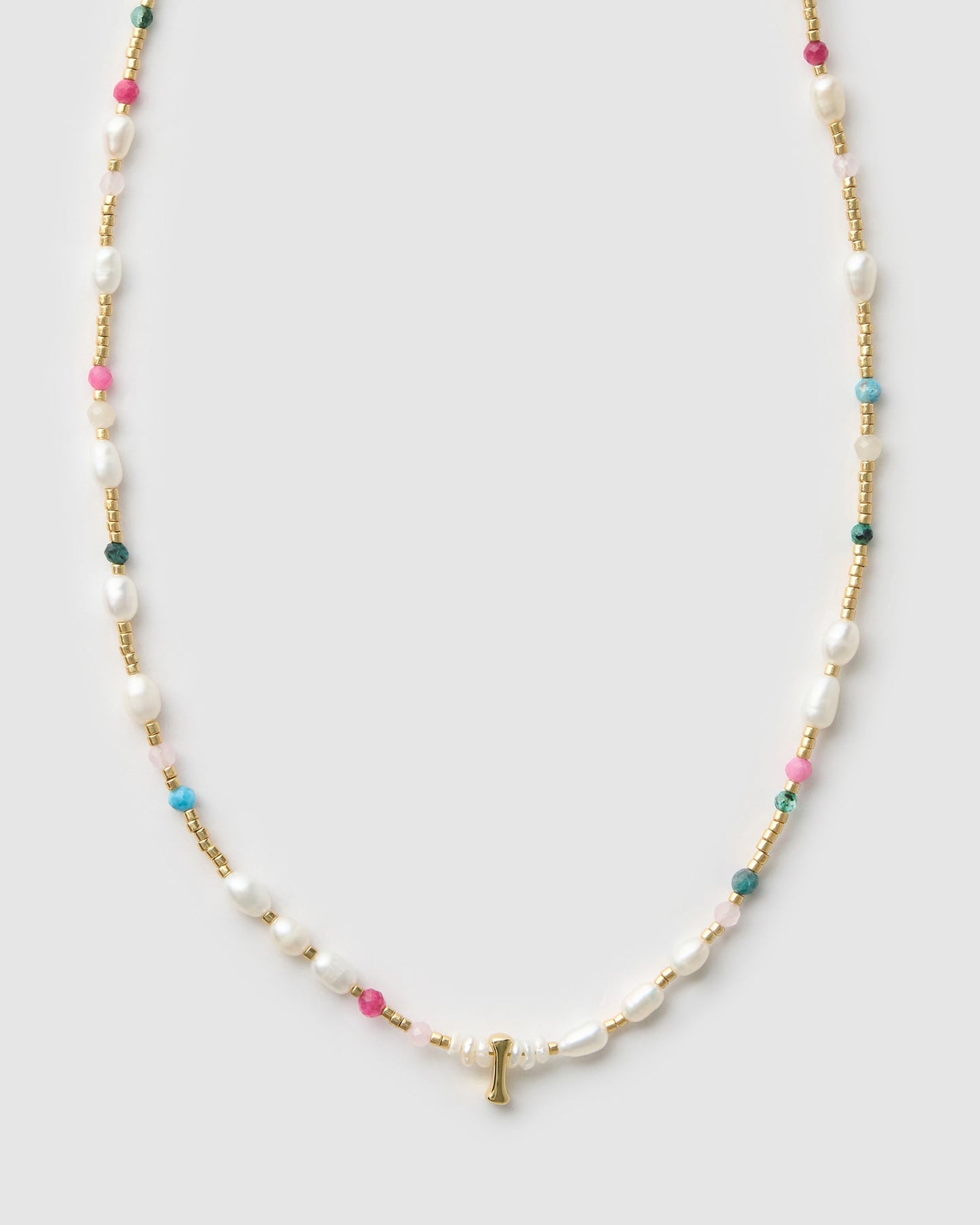 Beaded Gemstone and Pearl Initial Necklace