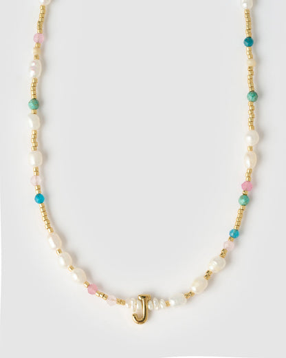 Beaded Gemstone and Pearl Initial Necklace