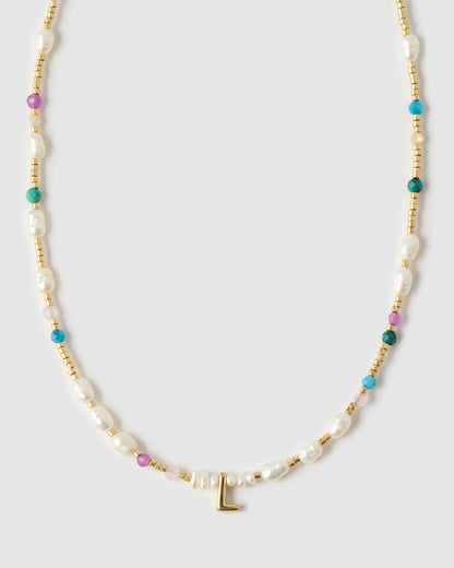 Beaded Gemstone and Pearl Initial Necklace