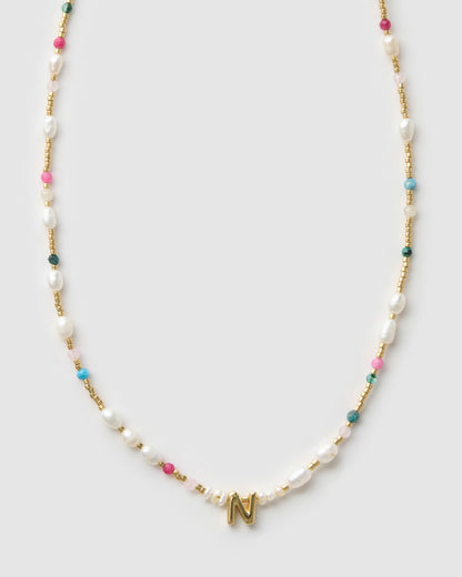Beaded Gemstone and Pearl Initial Necklace
