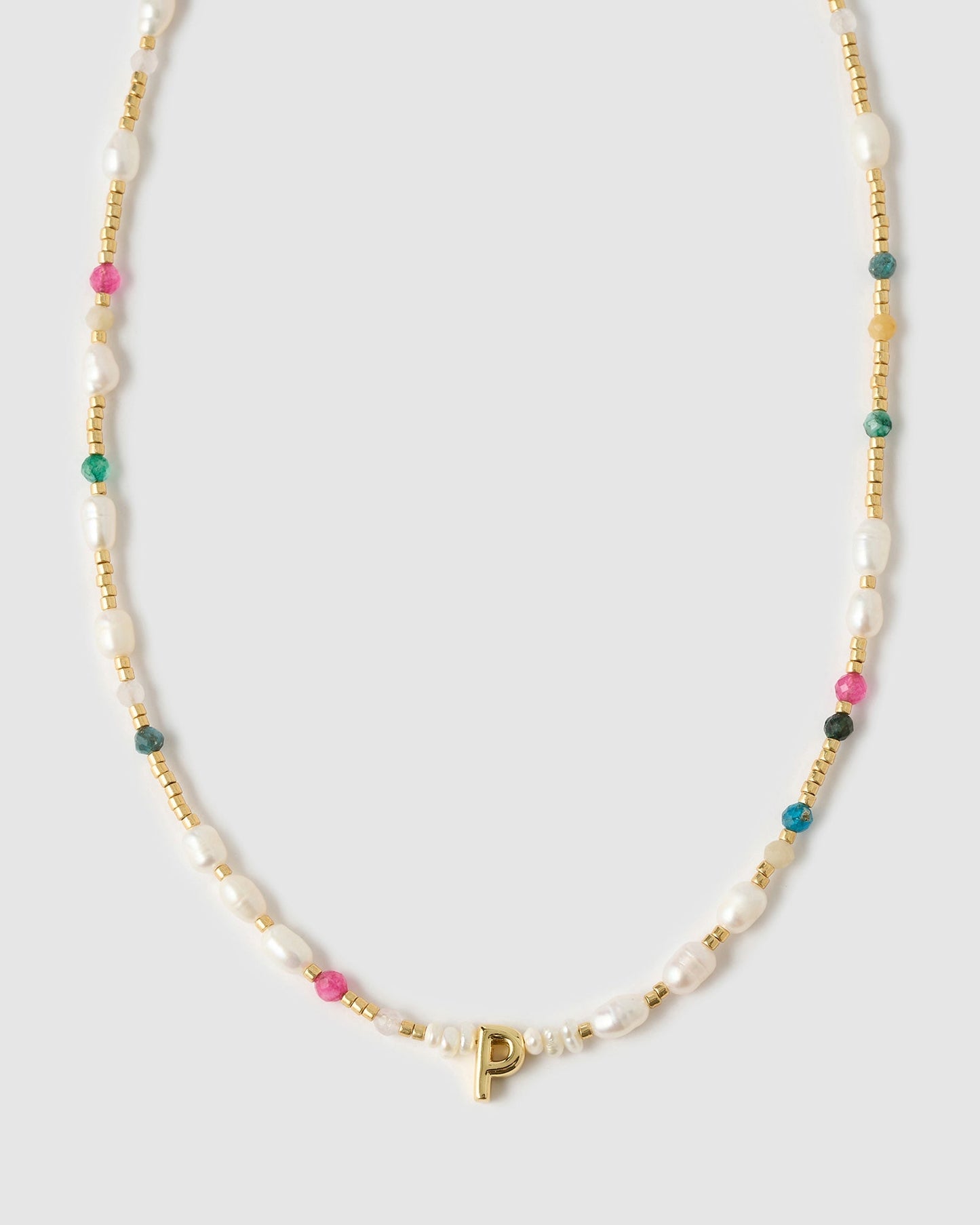 Beaded Gemstone and Pearl Initial Necklace
