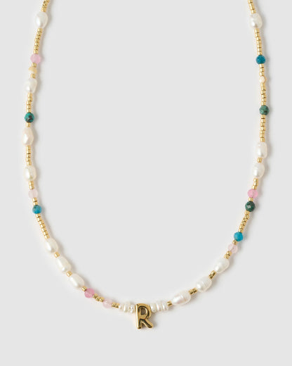 Beaded Gemstone and Pearl Initial Necklace