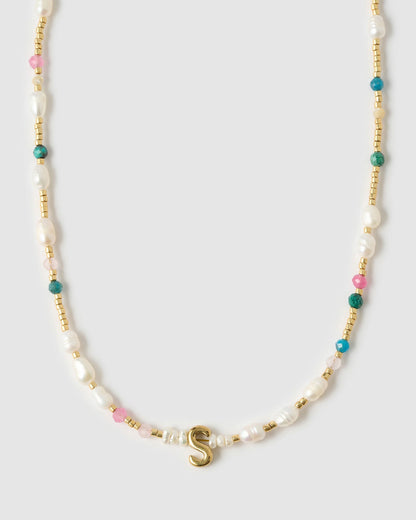 Beaded Gemstone and Pearl Initial Necklace