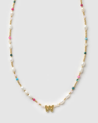 Beaded Gemstone and Pearl Initial Necklace