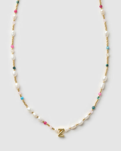 Beaded Gemstone and Pearl Initial Necklace