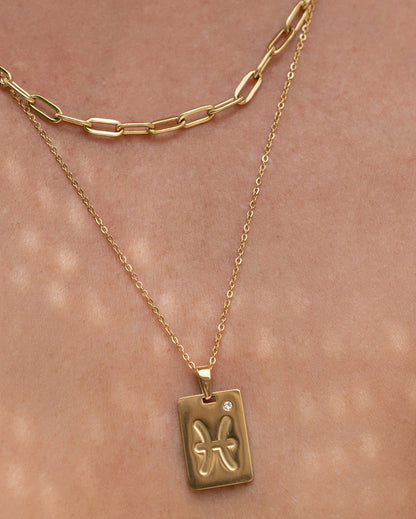 Zodiac Gold Tag Necklace