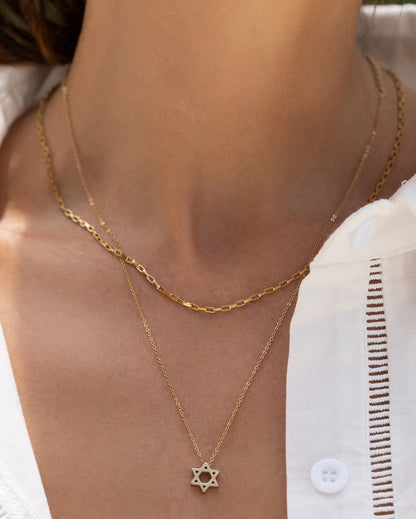 Star Of David Charm Gold Necklace
