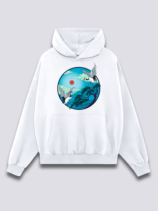 Front Print - Flying Cranes Hoodie