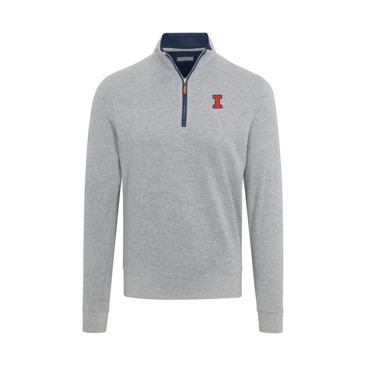 Illinois Heather Cloud Cotton Quarter Zip Pullover Light Grey with Navy Trim