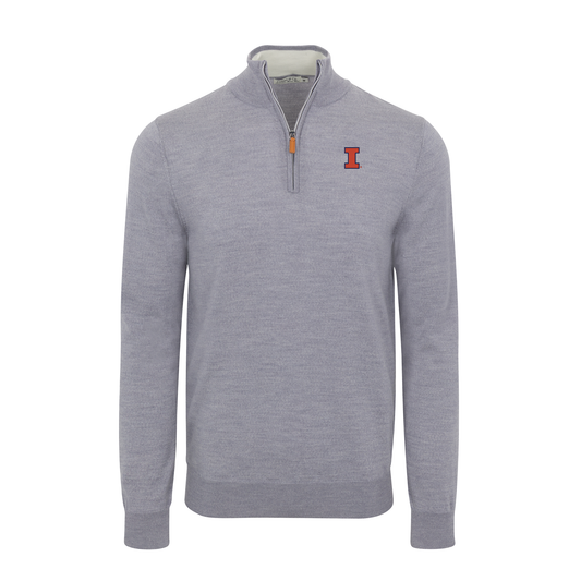 Illinois Grey Melange Cashmere Touch Australian Merino Quarter Zip Sweater