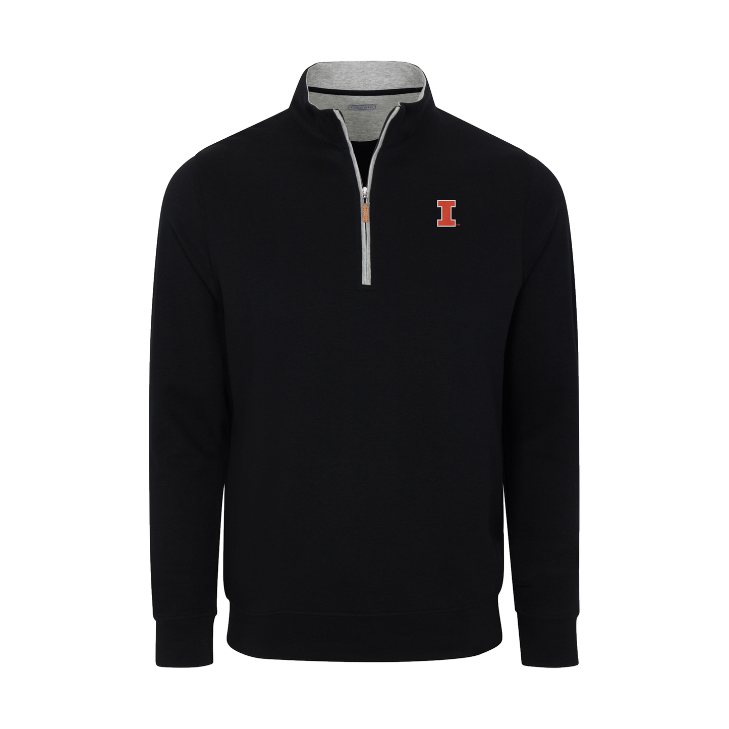 Illinois Heather Cloud Cotton Quarter Zip Pullover Black with Light Grey Trim