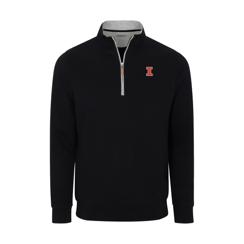 Illinois Heather Cloud Cotton Quarter Zip Pullover Black with Light Grey Trim