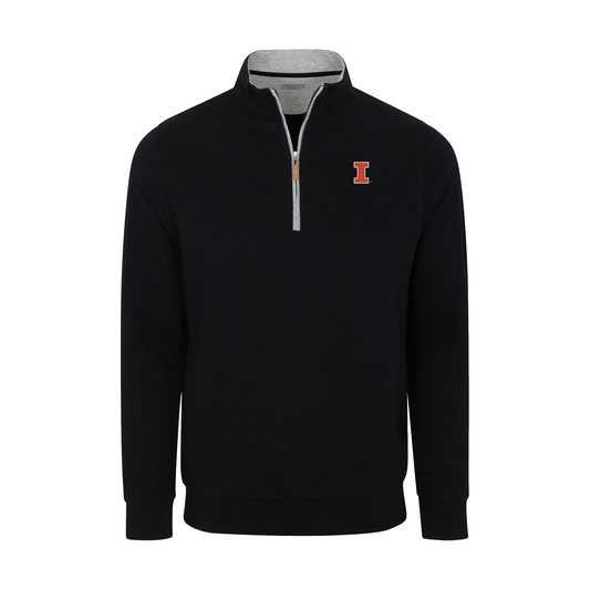Illinois Heather Cloud Cotton Quarter Zip Pullover Black with Light Grey Trim