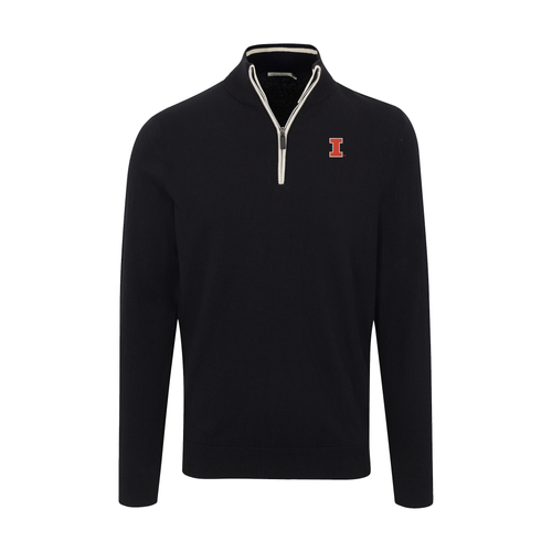 Illinois Black with White Trim Luxury Touch Cotton and Cashmere Quarter Zip Sweater