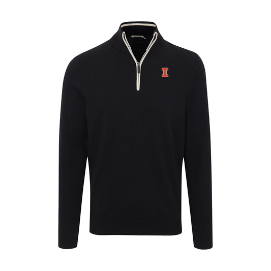 Illinois Black with White Trim Luxury Touch Cotton and Cashmere Quarter Zip Sweater