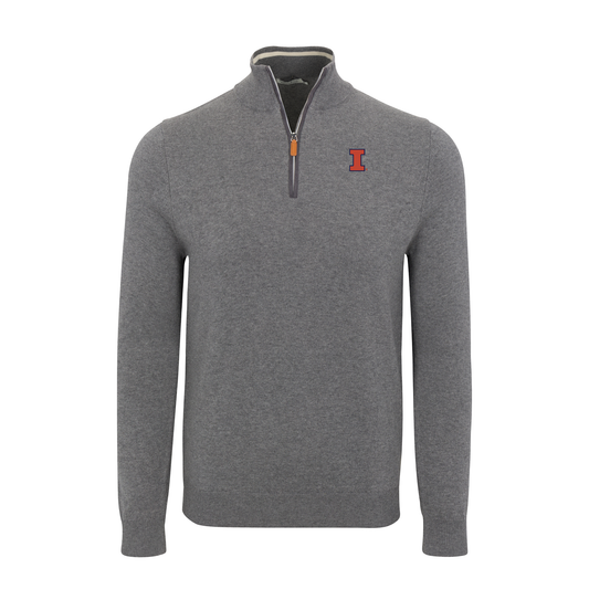 Illinois Grey with Grey Trim Luxury Touch Cotton and Cashmere Quarter Zip Sweater