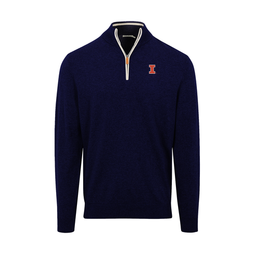 Illinois Navy with White Trim Luxury Touch Cotton and Cashmere Quarter Zip Sweater