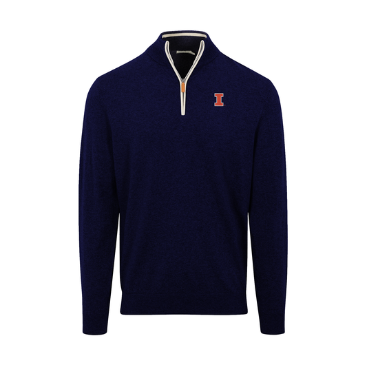 Illinois Navy with White Trim Luxury Touch Cotton and Cashmere Quarter Zip Sweater