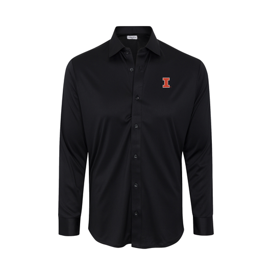Illinois Quattro Flex Dress Shirt with Semi-Spread Collar Black