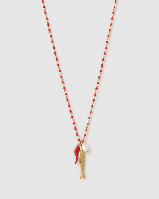 Lucky Fish Charm Necklace - Cherry