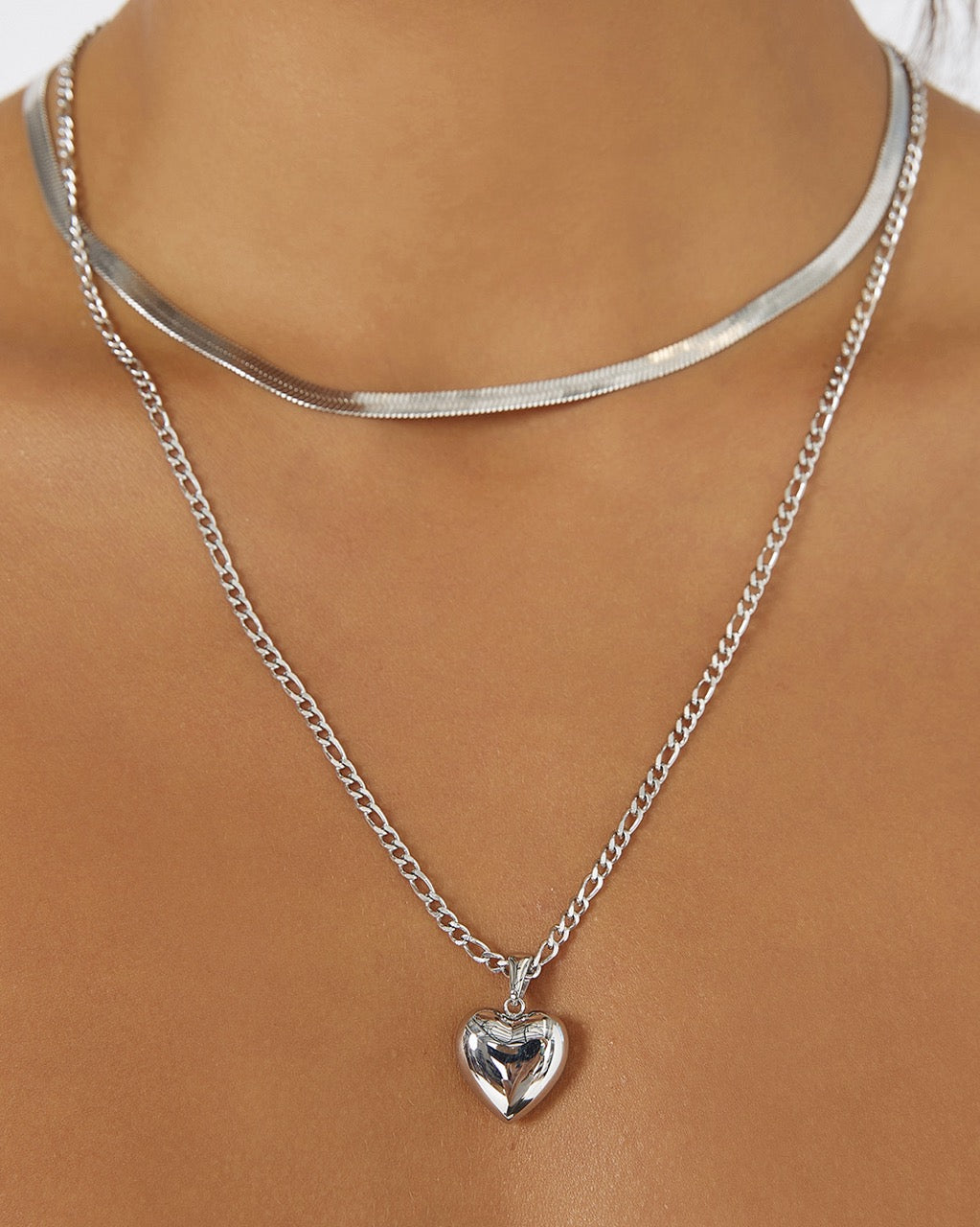 Rose Heart Necklace - Silver