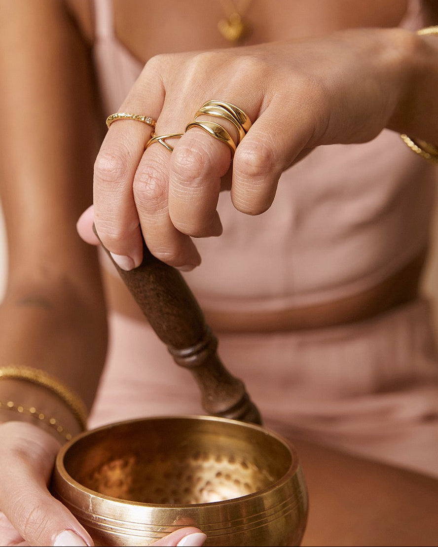 Triple Dune Gold Ring Stack